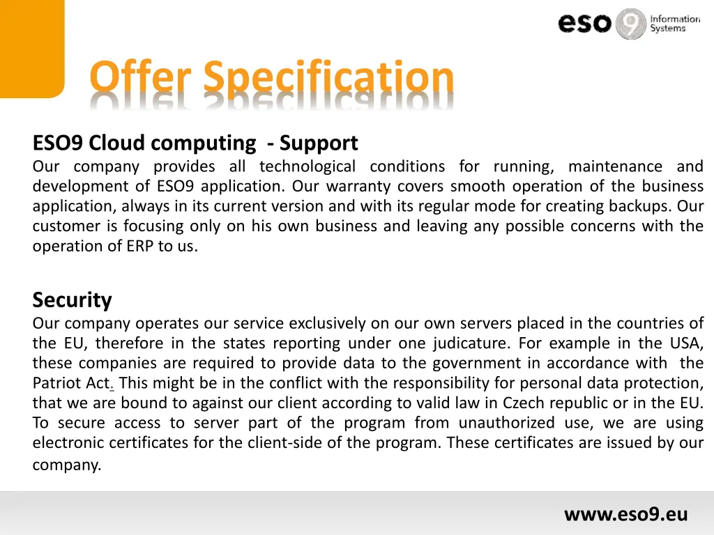 offer specification