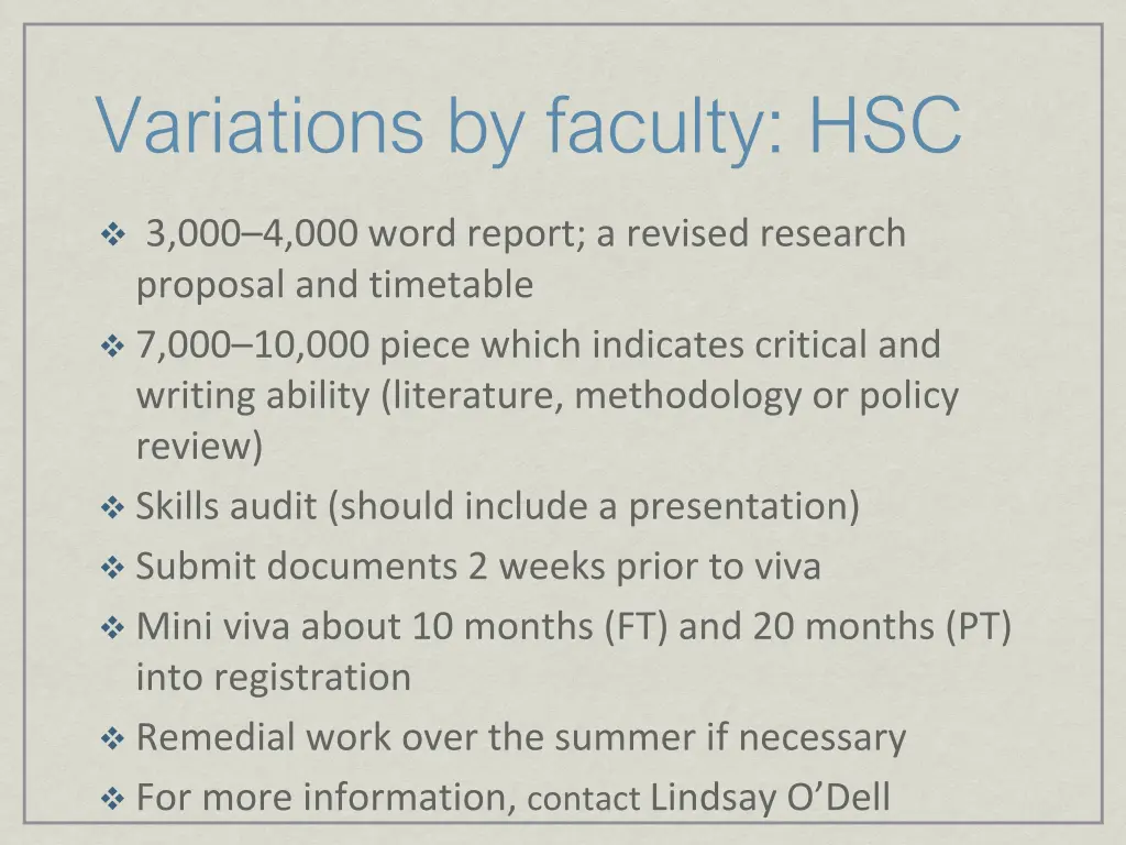 variations by faculty hsc