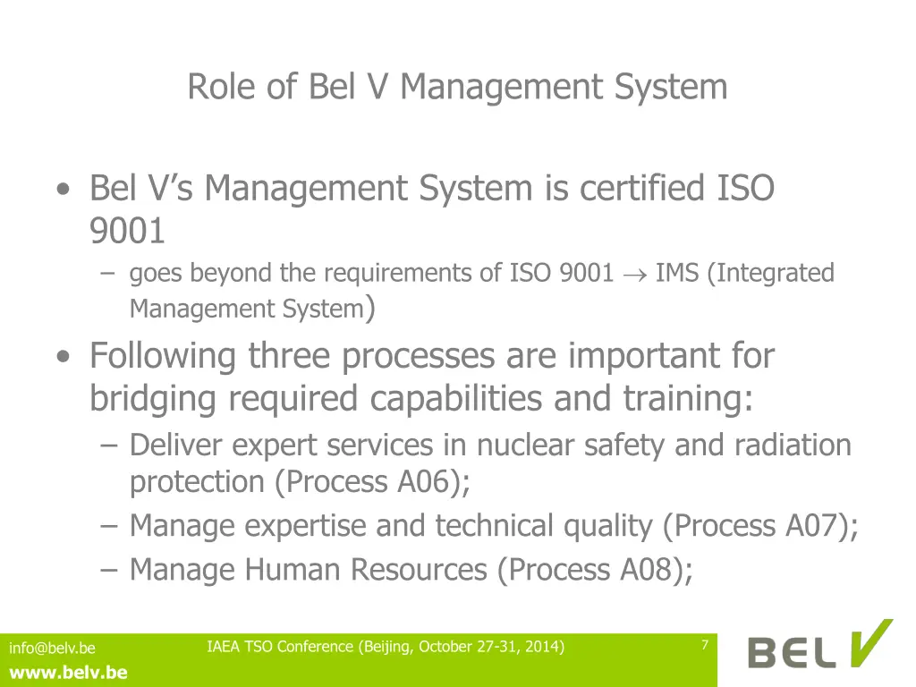 role of bel v management system