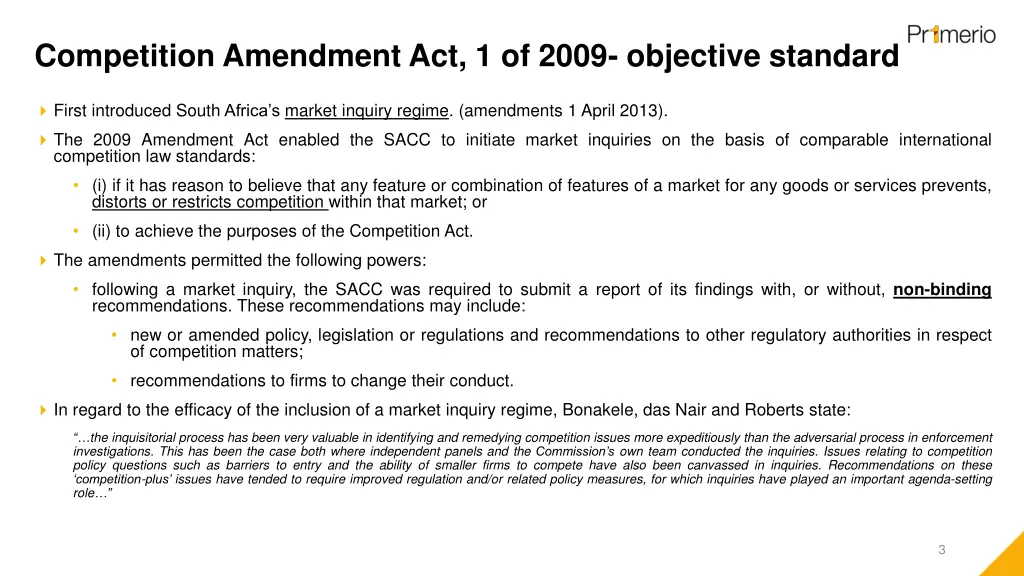 competition amendment act 1 of 2009 objective