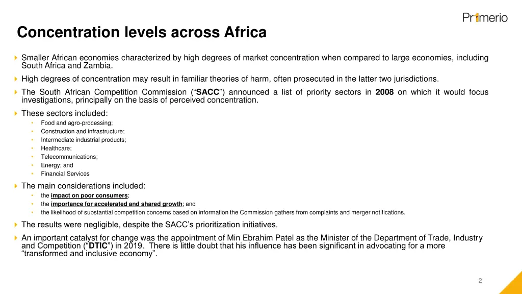 concentration levels across africa