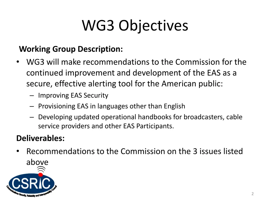 wg3 objectives