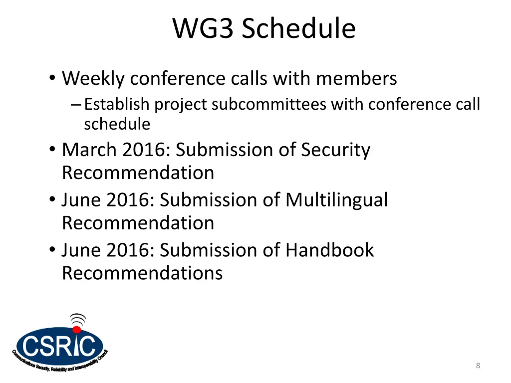 wg3 schedule