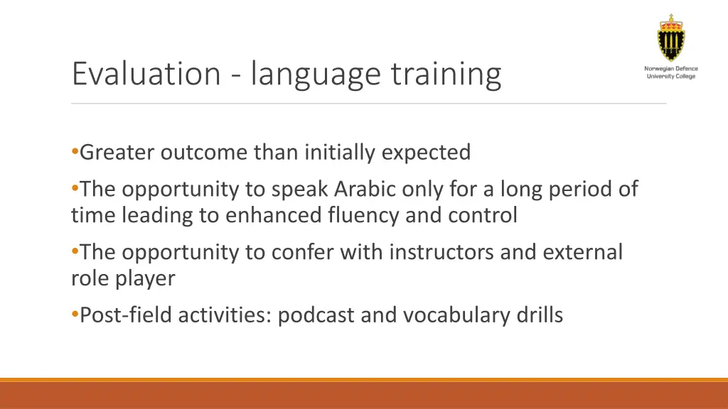 evaluation language training