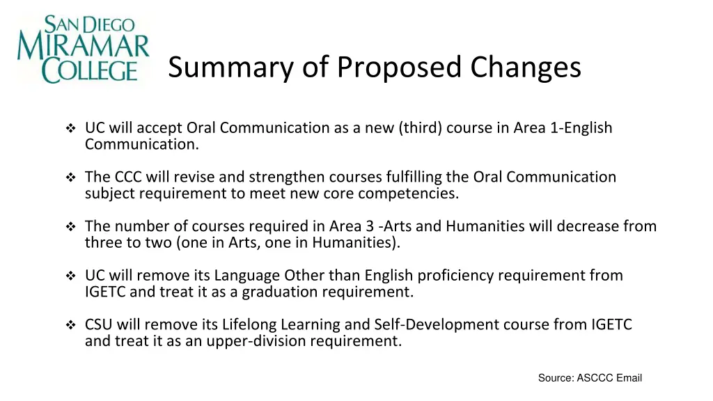 summary of proposed changes