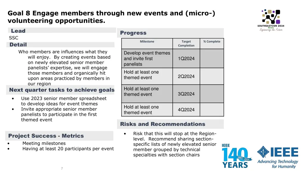 goal 8 engage members through new events