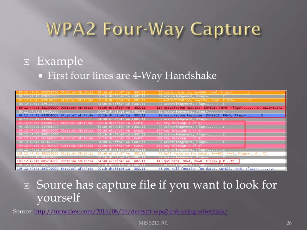 example first four lines are 4 way handshake