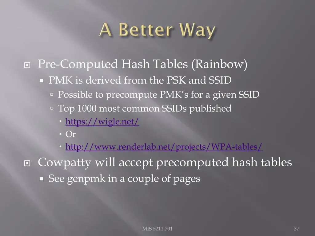 pre computed hash tables rainbow pmk is derived