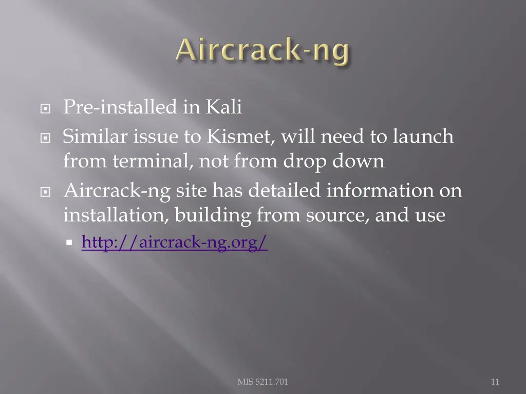 pre installed in kali similar issue to kismet