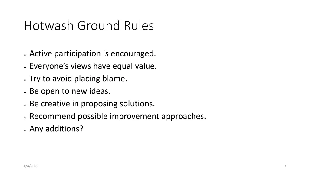 hotwash ground rules