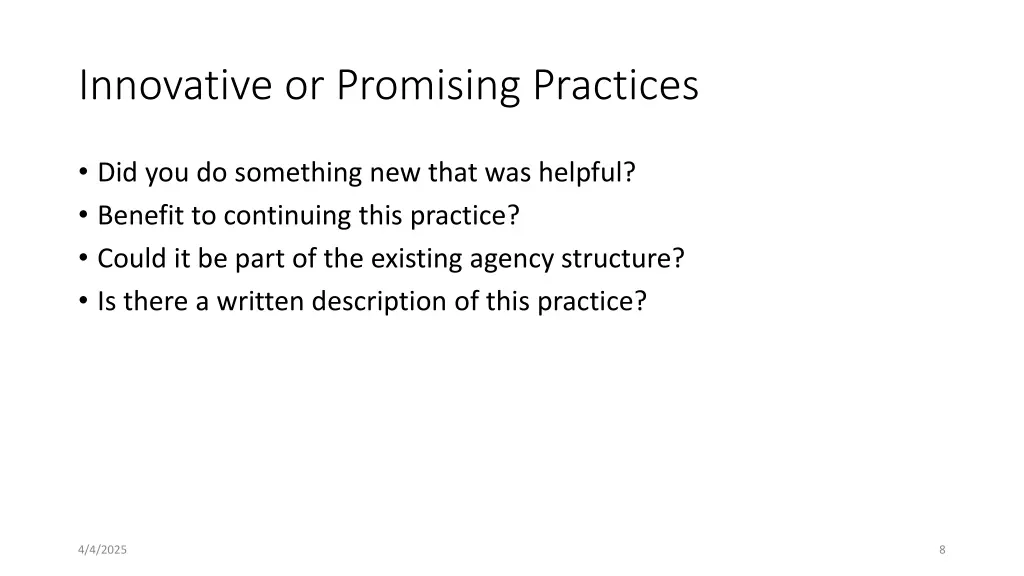 innovative or promising practices