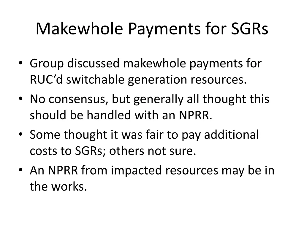 makewhole payments for sgrs