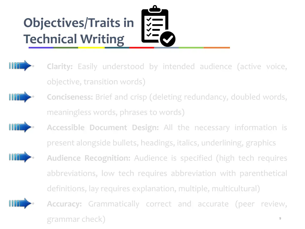 objectives traits in technical writing