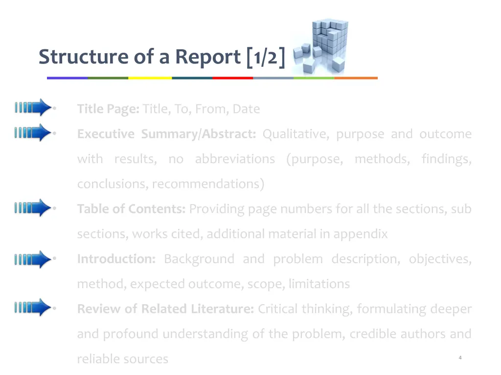 structure of a report 1 2