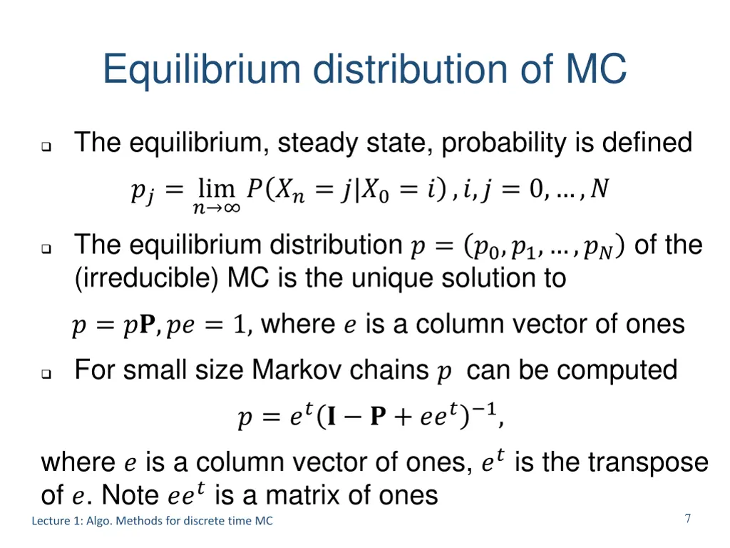 equilibrium distribution of mc