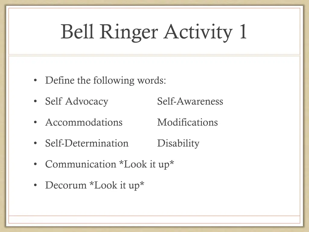 bell ringer activity 1