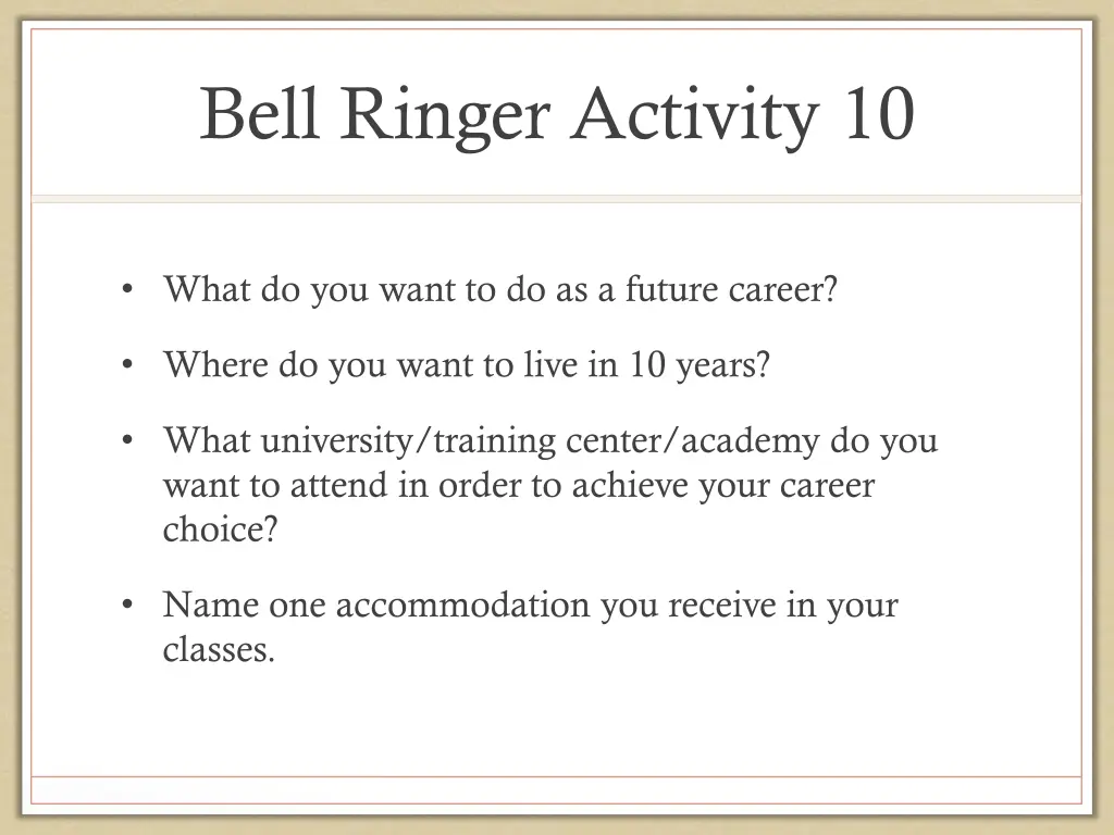 bell ringer activity 10