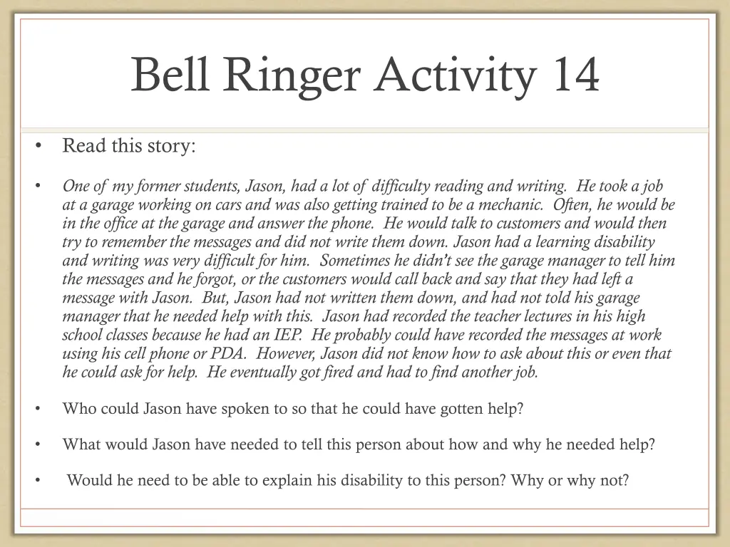 bell ringer activity 14