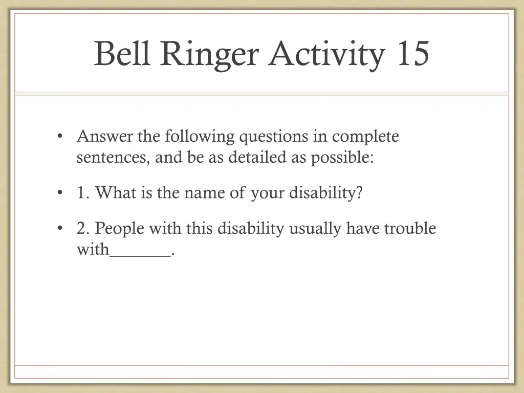 bell ringer activity 15