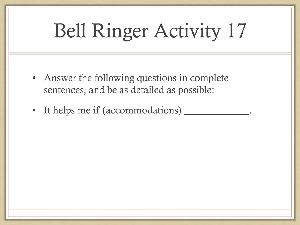bell ringer activity 17