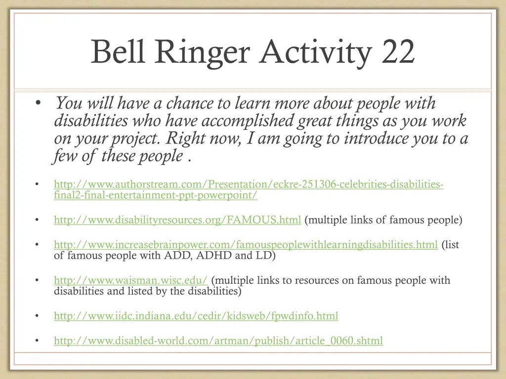 bell ringer activity 22