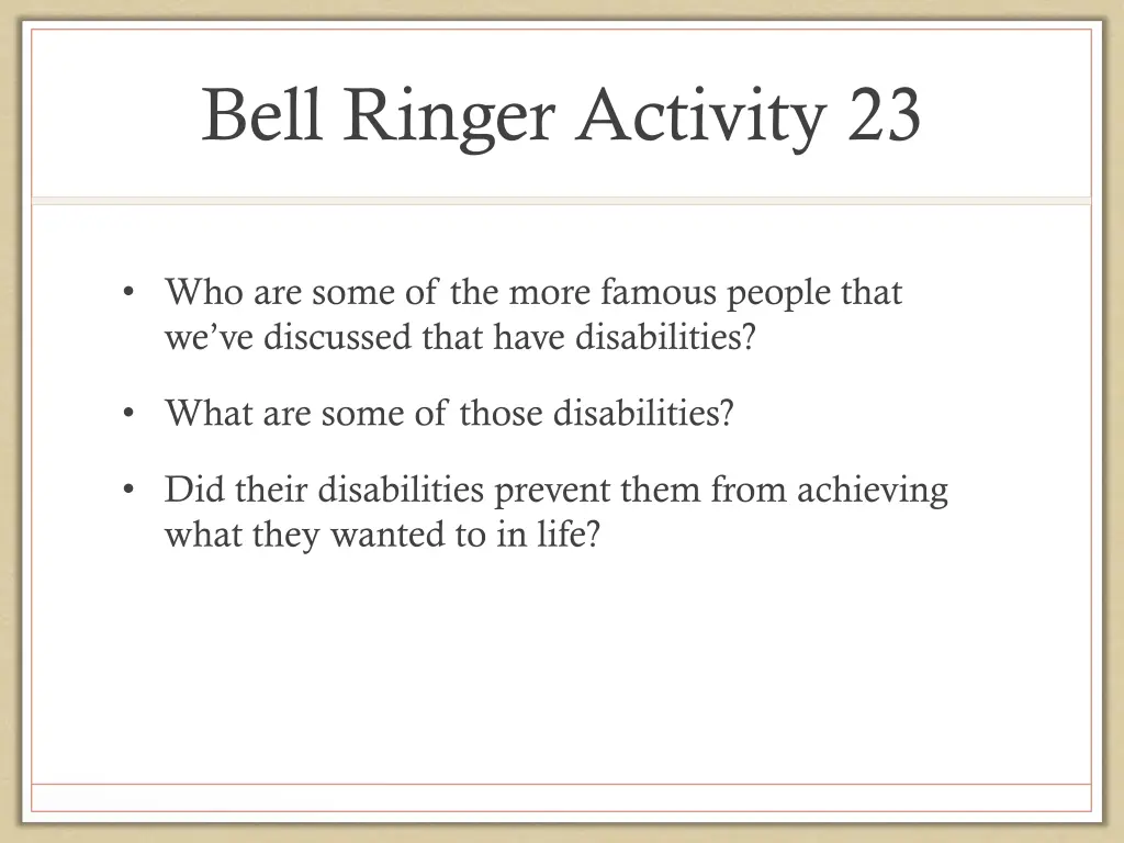 bell ringer activity 23