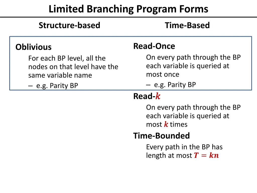 limited branching program forms