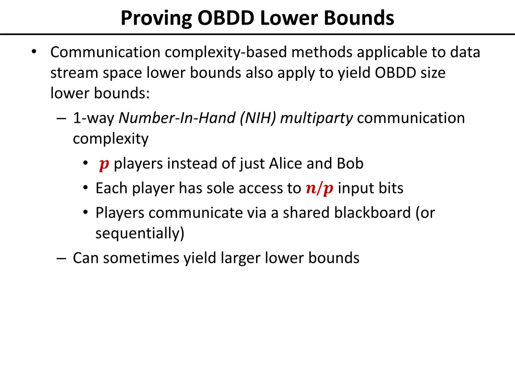 proving obdd lower bounds 1