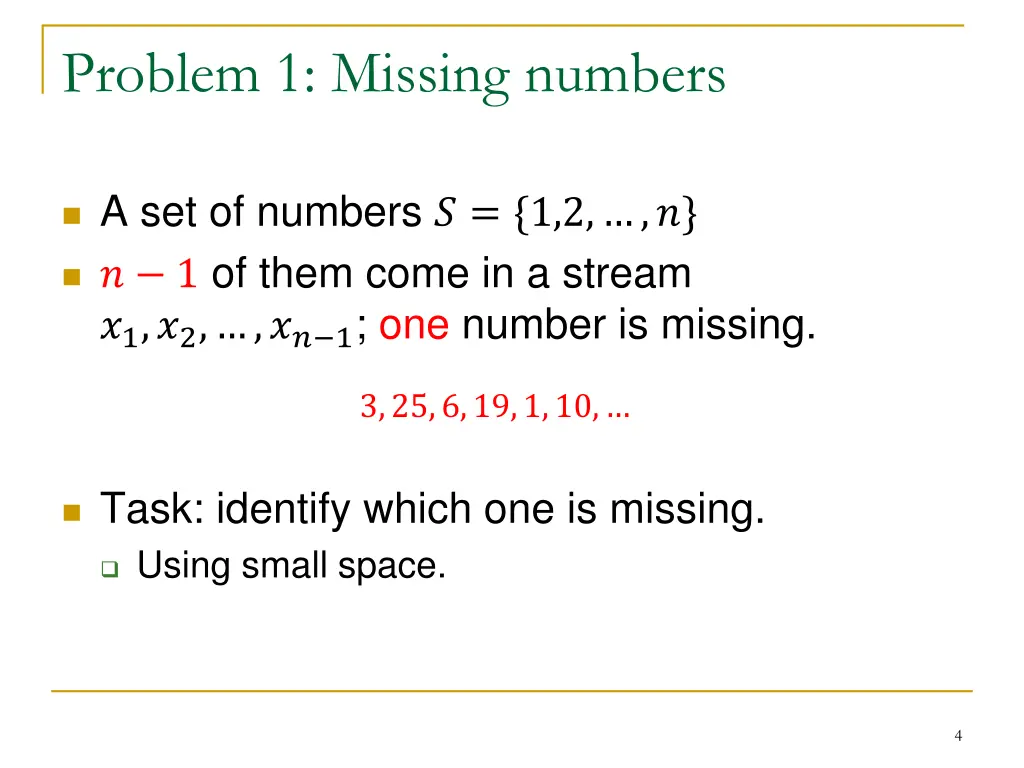 problem 1 missing numbers