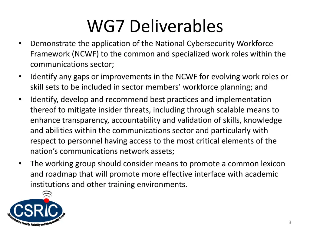 wg7 deliverables demonstrate the application