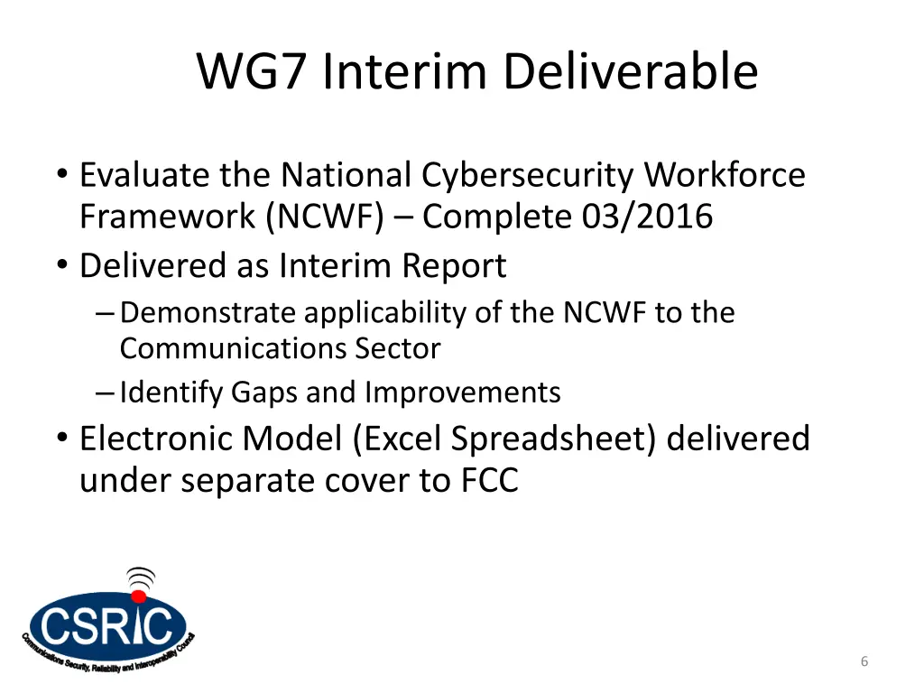 wg7 interim deliverable