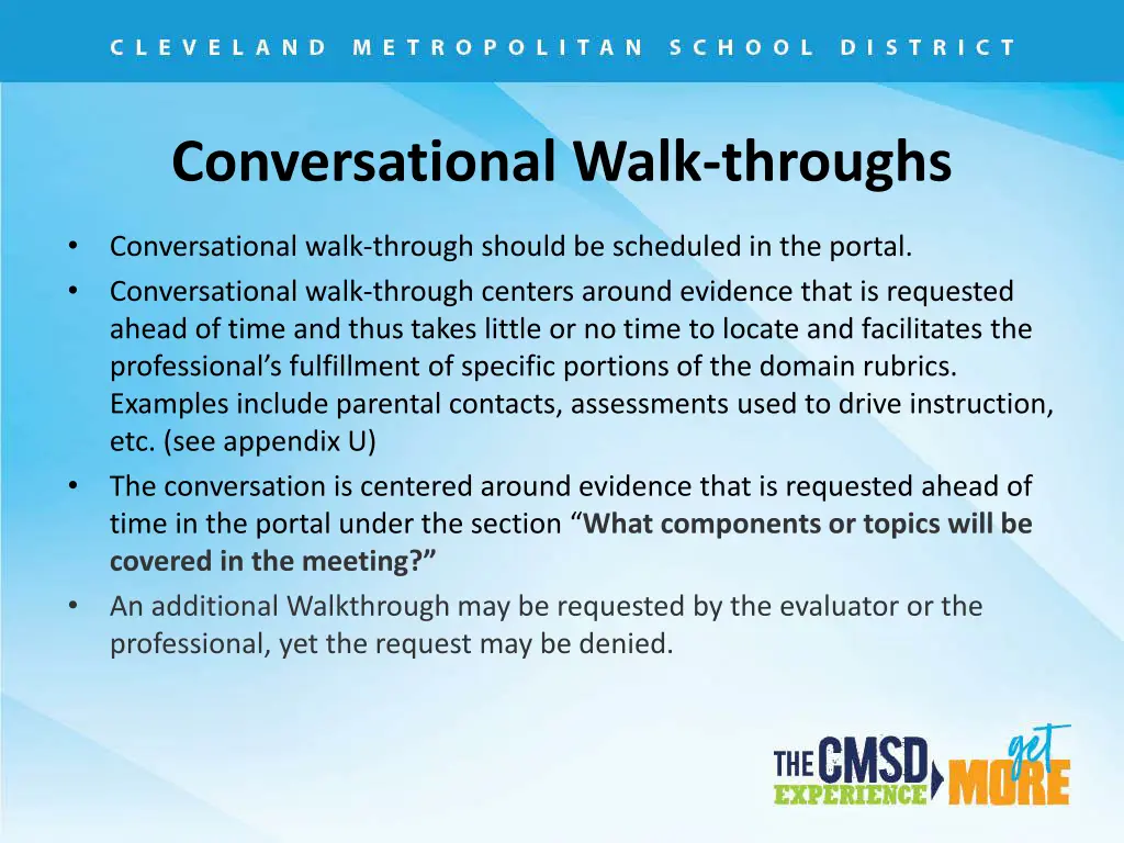 conversational walk throughs