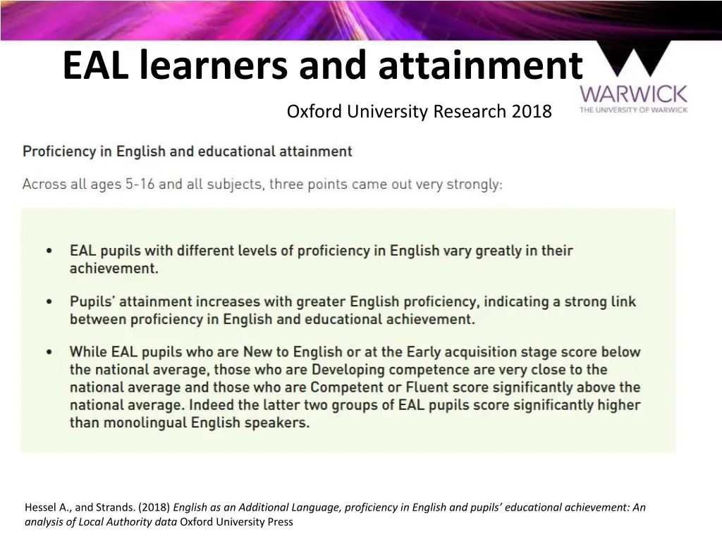 eal learners and attainment