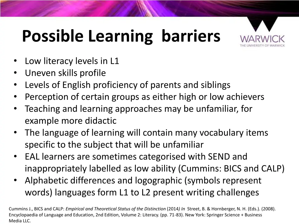 possible learning barriers