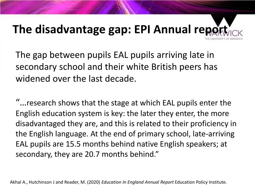 the disadvantage gap epi annual report