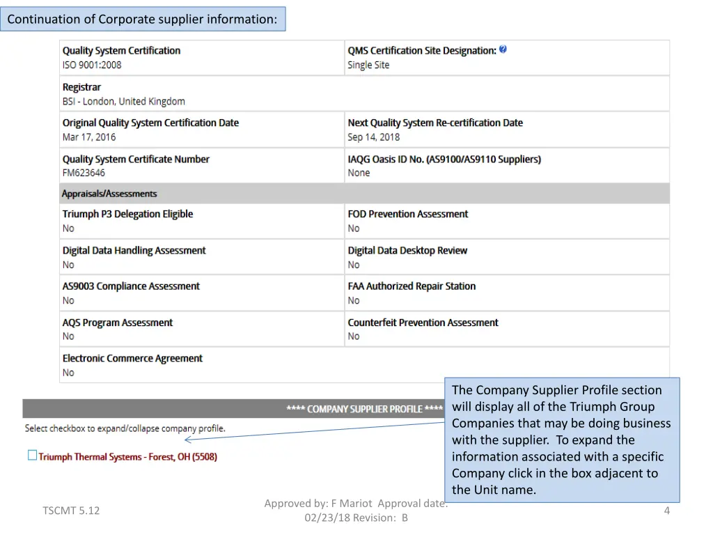 continuation of corporate supplier information