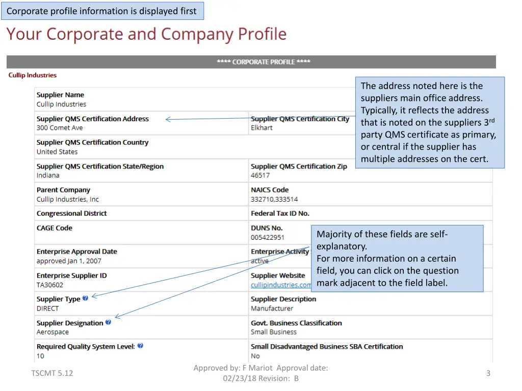 corporate profile information is displayed first