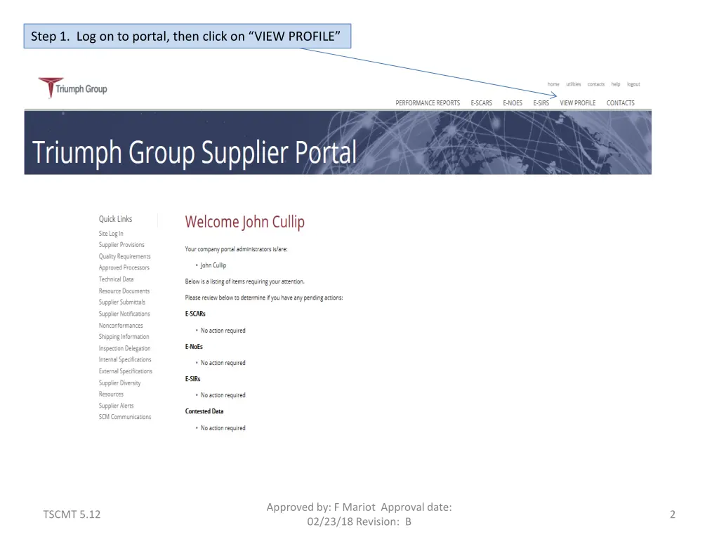 step 1 log on to portal then click on view profile