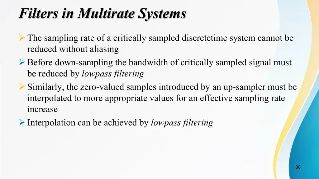 filters in multirate systems