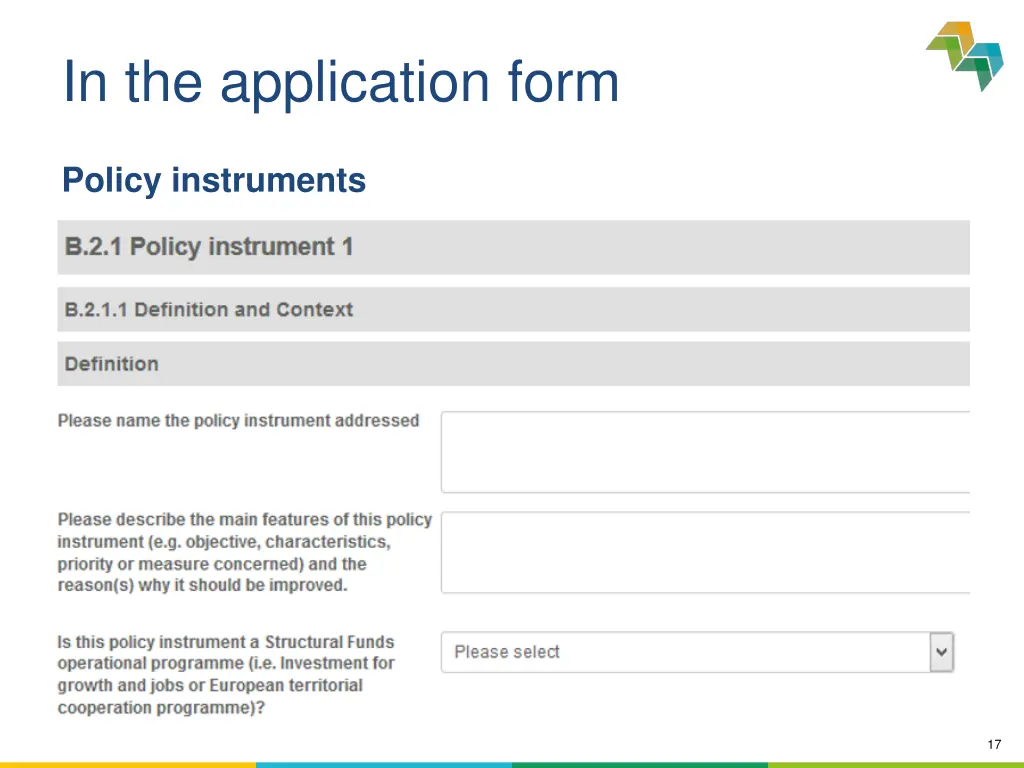 in the application form