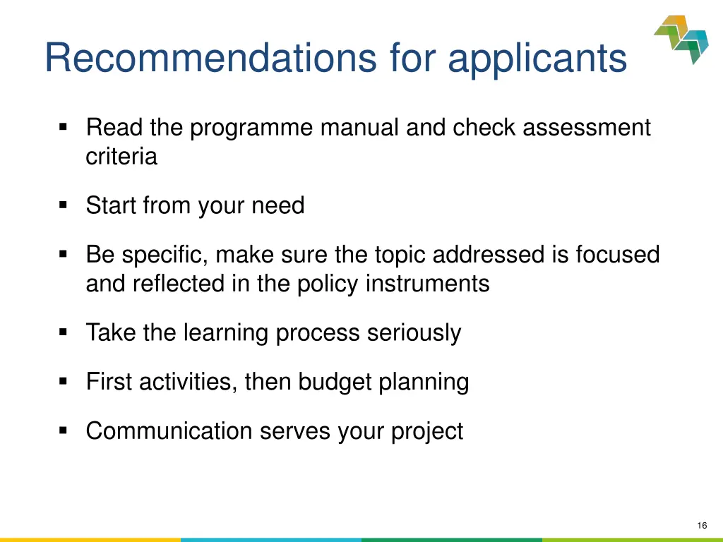 recommendations for applicants