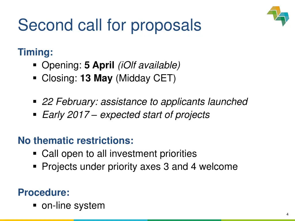 second call for proposals