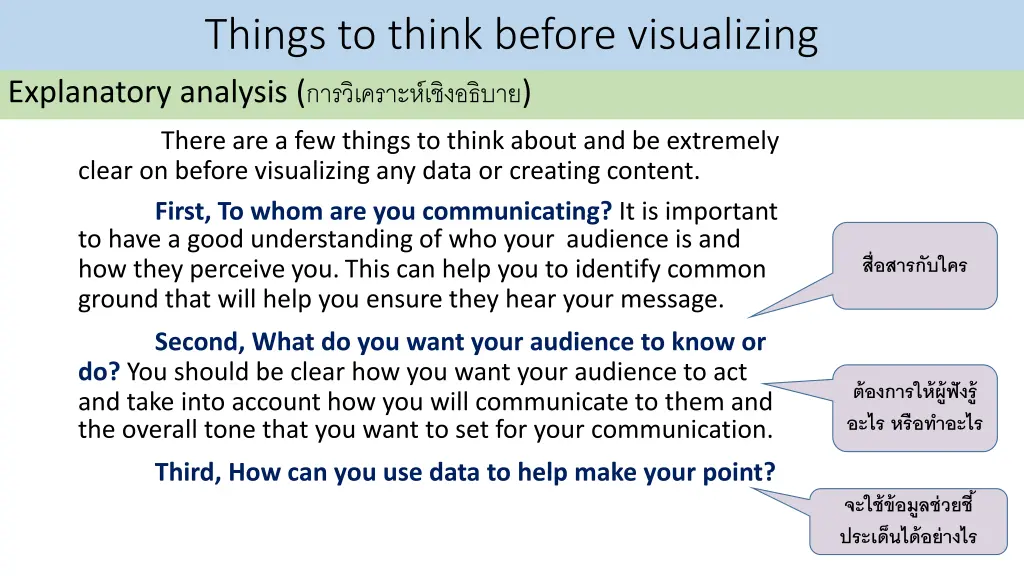 things to think before visualizing explanatory
