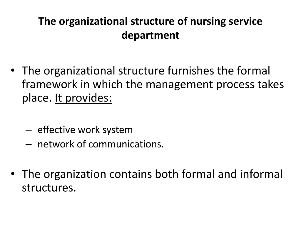 the organizational structure of nursing service