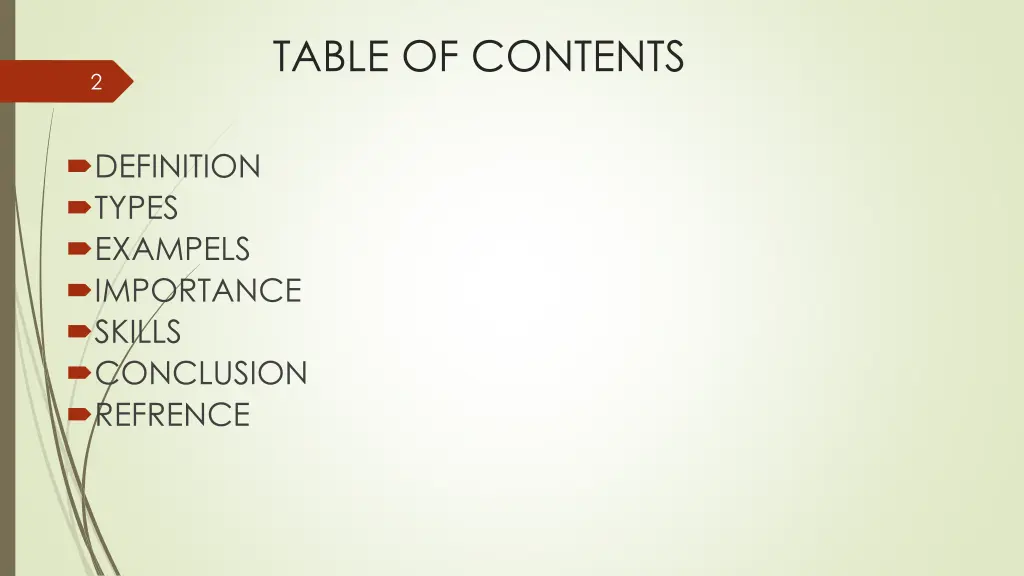 table of contents