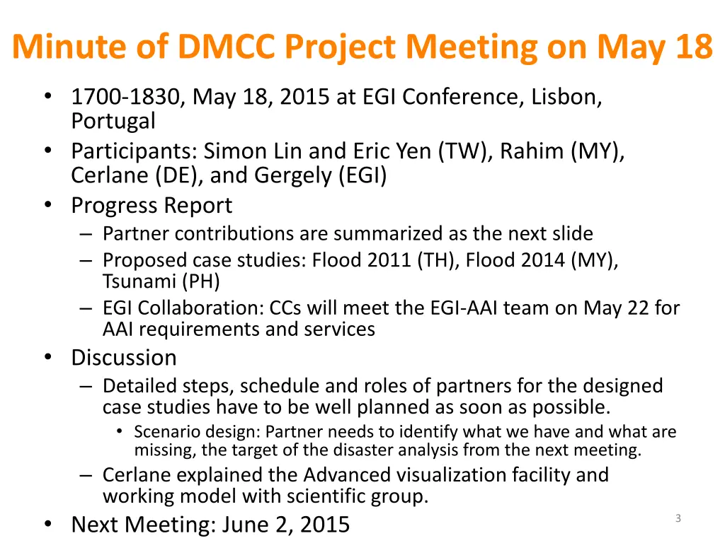 minute of dmcc project meeting on may 18