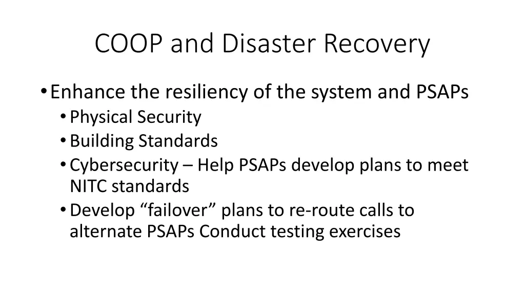 coop and disaster recovery