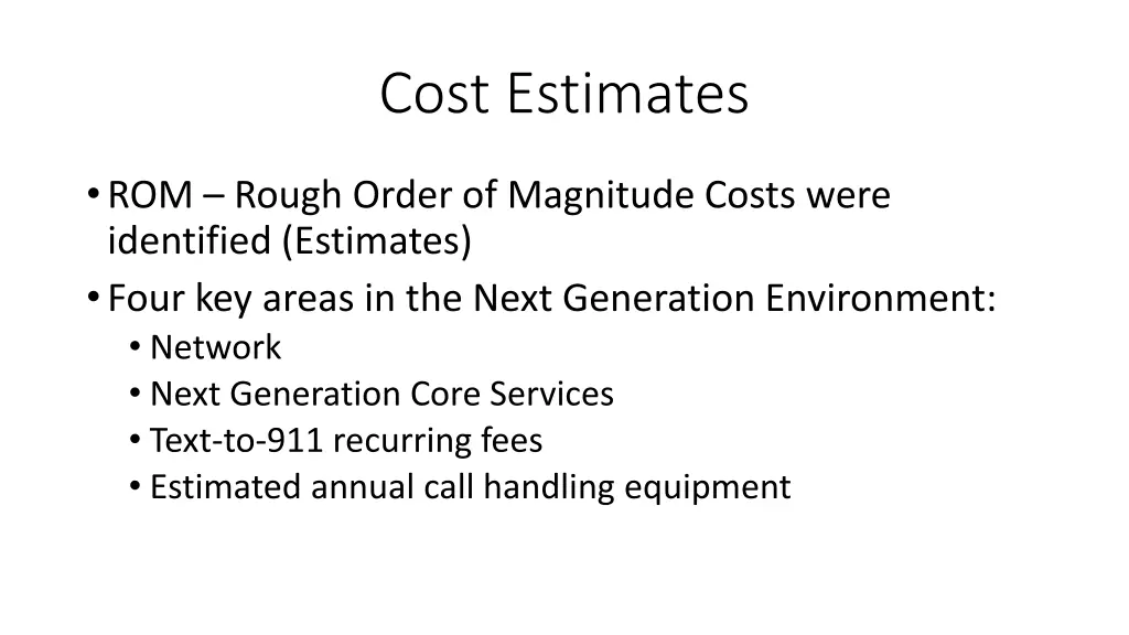 cost estimates