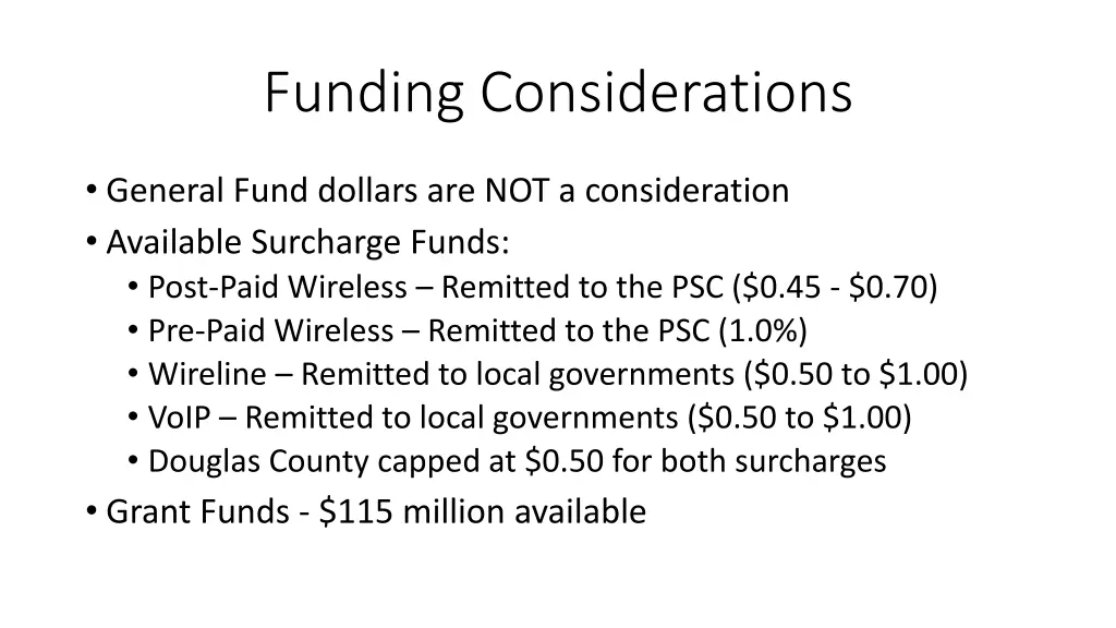 funding considerations