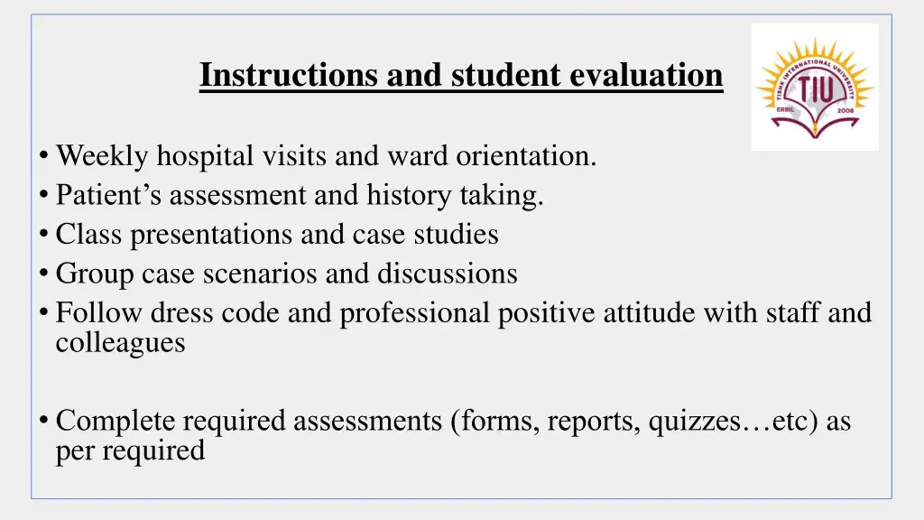 instructions and student evaluation